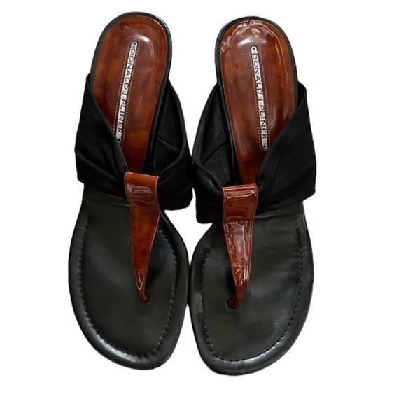 Donald J Pliner Moda-B26 Brown Leather and Black Mesh Elastic Sandal Size 8.5 Nj - Picture 1 of 10